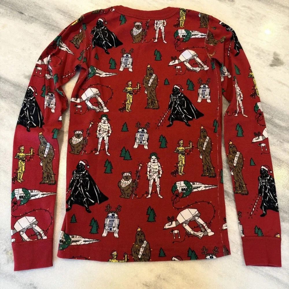 Hanna Andersson Red Star Wars Christmas Pajama Set Kids Size 12 100% Cotton EUC